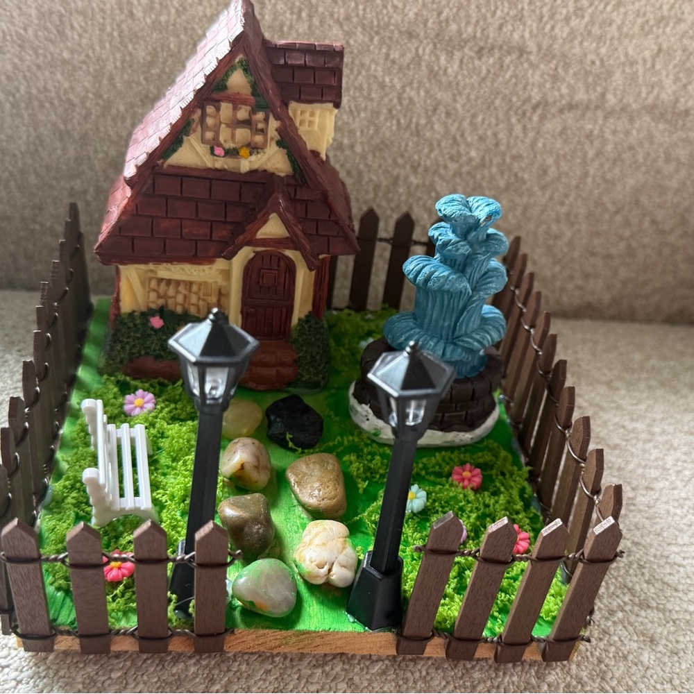 Charming Miniature House with Garden and Fountain